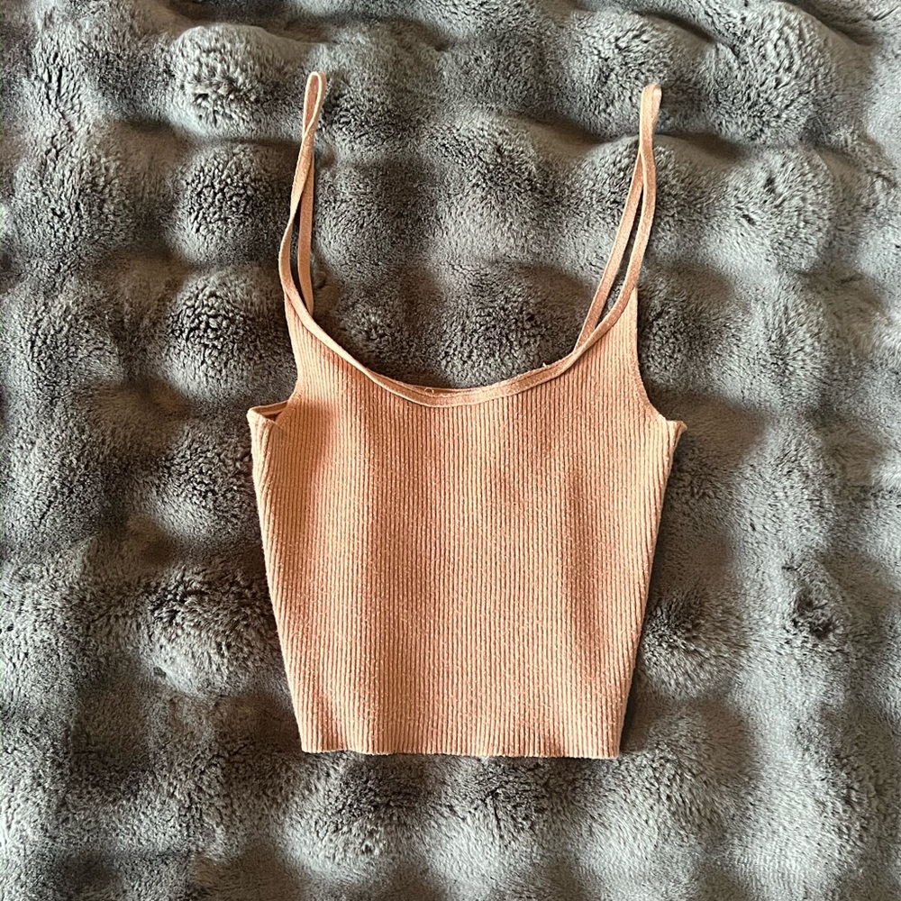 Elegant Tan Ribbed Women's Top